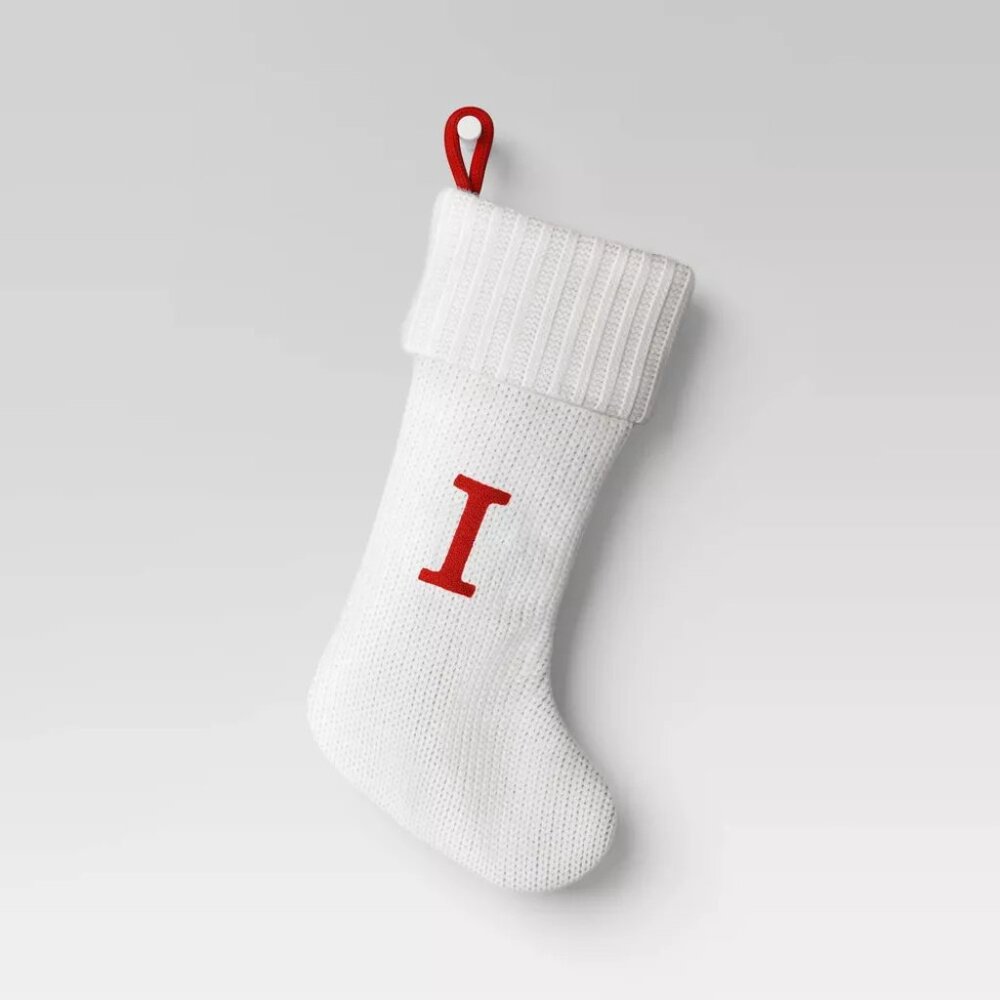 Letter “I” Stocking Wondershop Target Monogram 20 inch White Cream Knit New